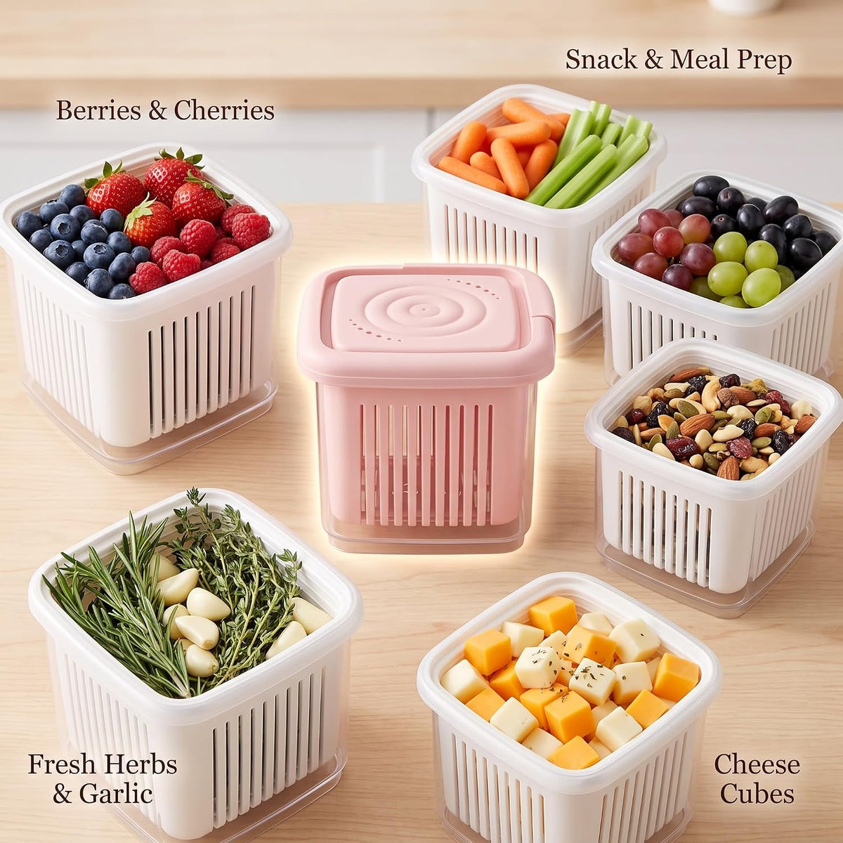 3 Pack Berry Containers for Fridge, 1-Quart with Colander