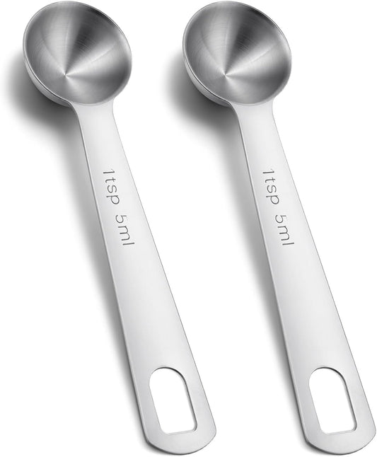 Tsp Measuring Spoon, 2Pcs 1 Teaspoons Measuring Spoon, Short Handle Stainless Steel Kitchen Tools for Precise Cooking Baking Spices, Easy Pouring Rust Resistant (5ml, Silver)