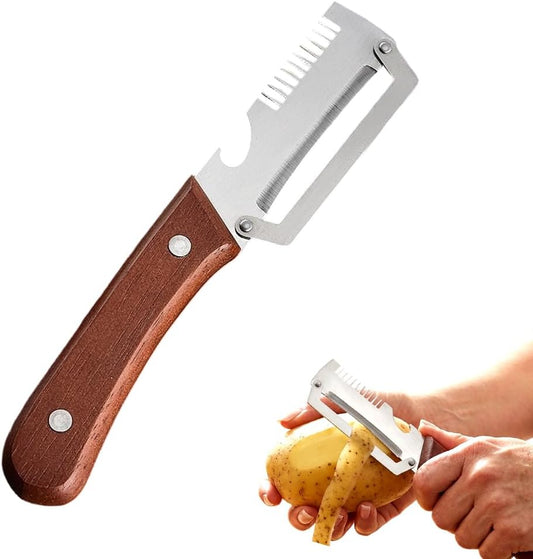 Multi-Functional Vegetable Peeler for Kitchen, 2026 New Stainless Steel Peeler Tool for Chef, Wooden Handle Peeler Papaya Shredder for Home Use Kitchen Peeling (1)