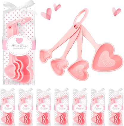 50 Set Heart Measuring Spoons,Pink Wedding Bridal Shower Bulk Return Gifts | Plastic heart measuring spoons with bags and cards. Practical souvenirs for wedding guests and bridal shower favors