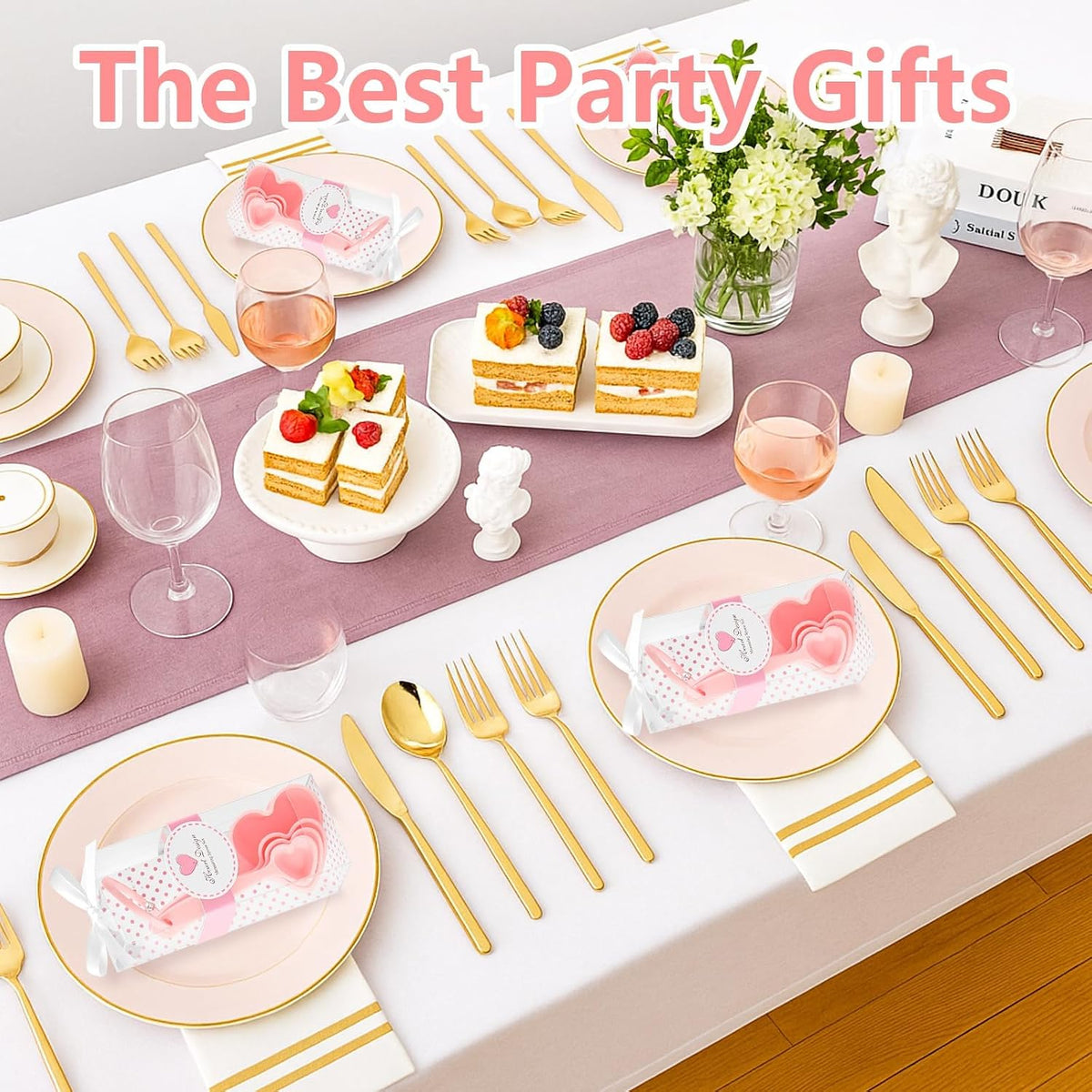 50 Set Heart Measuring Spoons,Pink Wedding Bridal Shower Bulk Return Gifts | Plastic heart measuring spoons with bags and cards. Practical souvenirs for wedding guests and bridal shower favors
