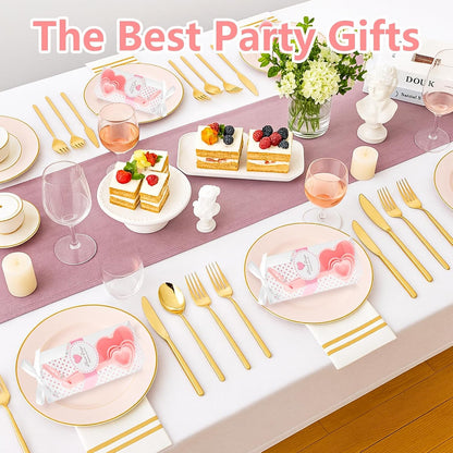 50 Set Heart Measuring Spoons,Pink Wedding Bridal Shower Bulk Return Gifts | Plastic heart measuring spoons with bags and cards. Practical souvenirs for wedding guests and bridal shower favors