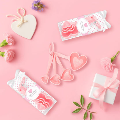 50 Set Heart Measuring Spoons,Pink Wedding Bridal Shower Bulk Return Gifts | Plastic heart measuring spoons with bags and cards. Practical souvenirs for wedding guests and bridal shower favors