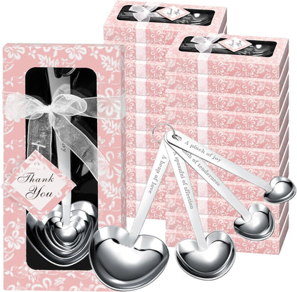 50 Set Heart Measuring Spoons,Pink Wedding Bridal Shower Bulk Return Gifts | Plastic heart measuring spoons with bags and cards. Practical souvenirs for wedding guests and bridal shower favors