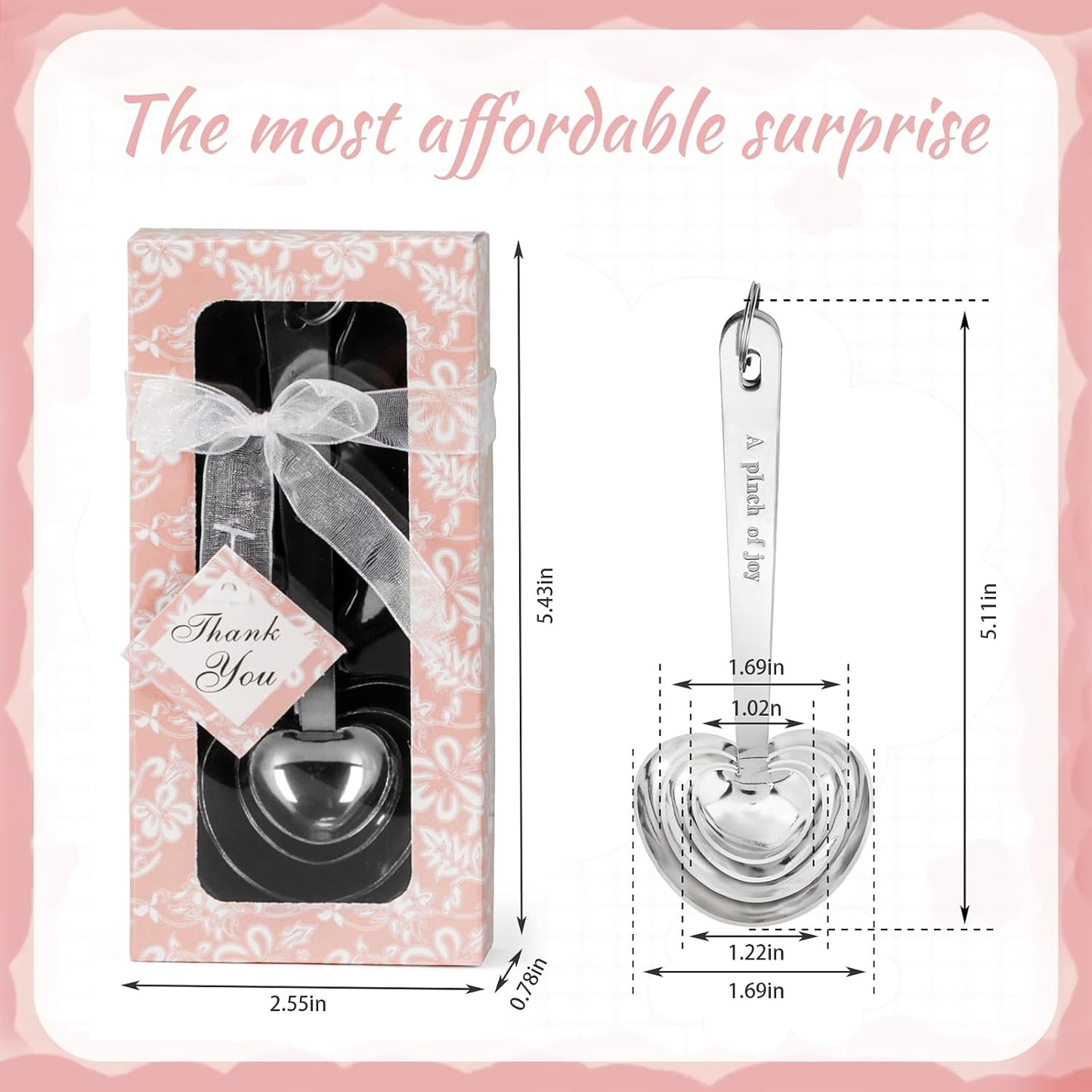 50 Set Heart Measuring Spoons,Pink Wedding Bridal Shower Bulk Return Gifts | Plastic heart measuring spoons with bags and cards. Practical souvenirs for wedding guests and bridal shower favors