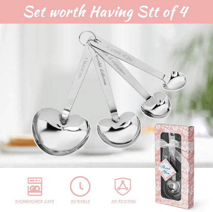 50 Set Heart Measuring Spoons,Pink Wedding Bridal Shower Bulk Return Gifts | Plastic heart measuring spoons with bags and cards. Practical souvenirs for wedding guests and bridal shower favors