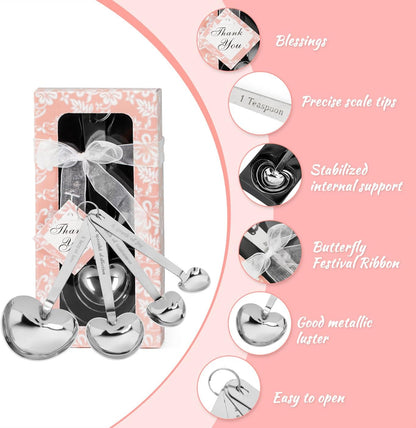 50 Set Heart Measuring Spoons,Pink Wedding Bridal Shower Bulk Return Gifts | Plastic heart measuring spoons with bags and cards. Practical souvenirs for wedding guests and bridal shower favors