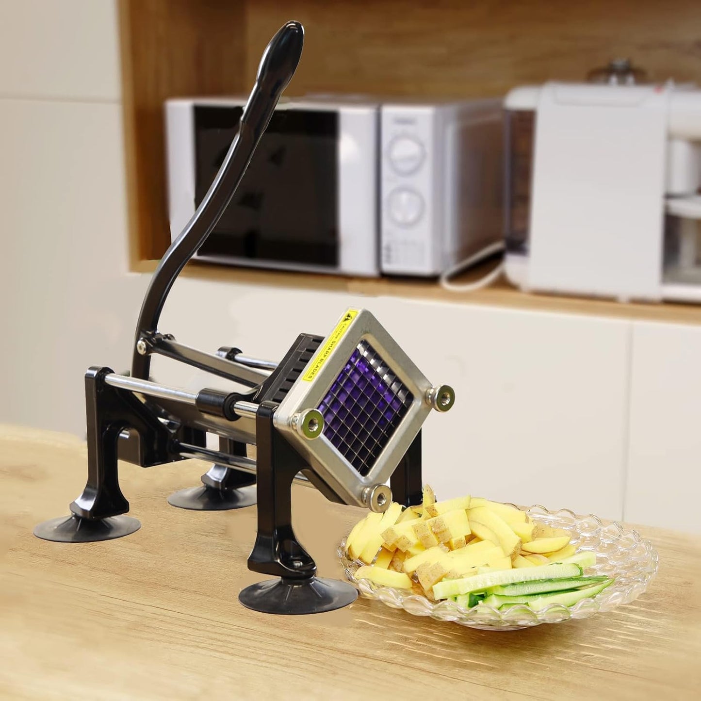 Commercial French Fry Cutter Stainless Steel Potato Cutter with 3/8&1/4&1/2 Inch Blade French Fries Cutter Manual Potatoes Cutting Machine with Suction Feet for Potato Carrot Yam Cucumbers