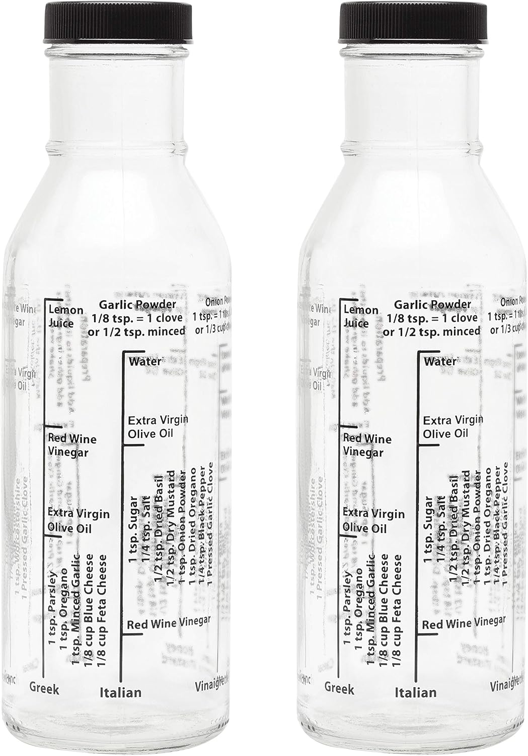 Salad Dressing Mixer Bottle with 8 Light Recipes, Glass, 13-Ounce, Set of 2