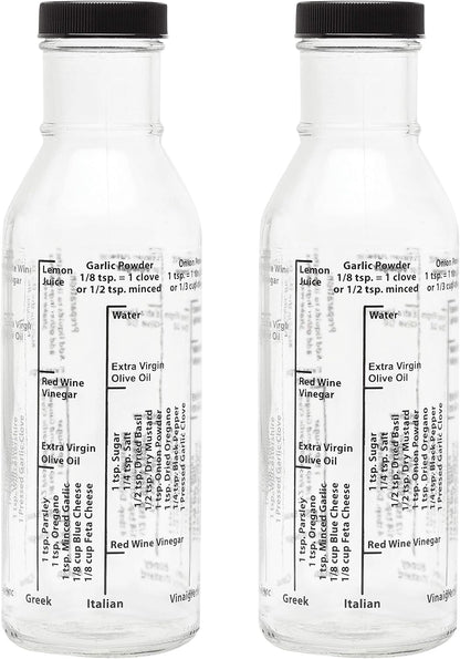 Salad Dressing Mixer Bottle with 8 Light Recipes, Glass, 13-Ounce, Set of 2