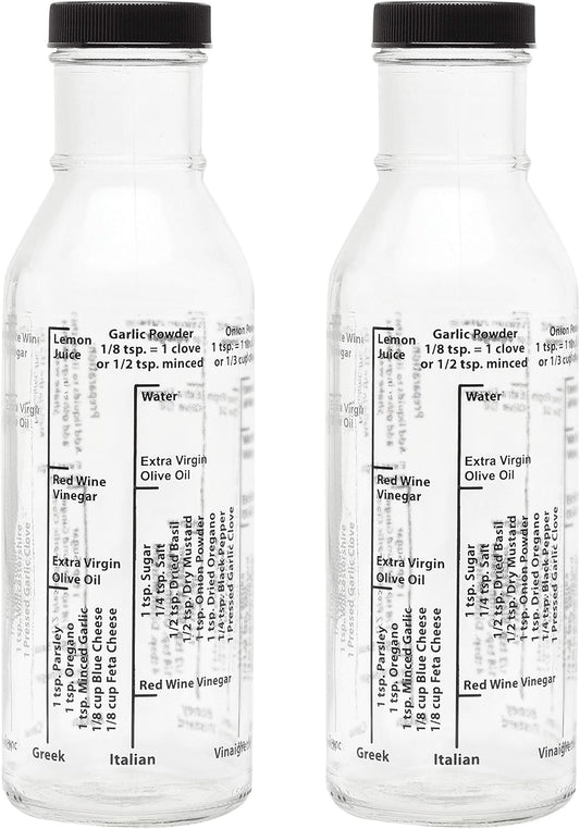 Salad Dressing Mixer Bottle with 8 Light Recipes, Glass, 13-Ounce, Set of 2