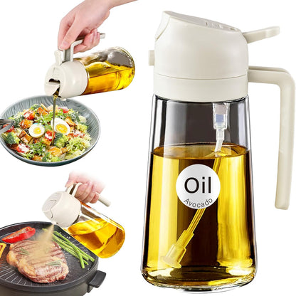 16 oz 2-in-1 Glass Olive Oil Sprayer for Cooking, Black | Food-grade dispenser bottle, 470 ml, spray and pour, portion control, stickers included, for salad, frying and BBQ