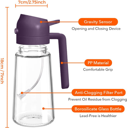 16 oz 2-in-1 Glass Olive Oil Sprayer for Cooking, Black | Food-grade dispenser bottle, 470 ml, spray and pour, portion control, stickers included, for salad, frying and BBQ