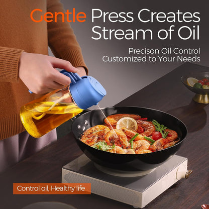 16 oz 2-in-1 Glass Olive Oil Sprayer for Cooking, Black | Food-grade dispenser bottle, 470 ml, spray and pour, portion control, stickers included, for salad, frying and BBQ
