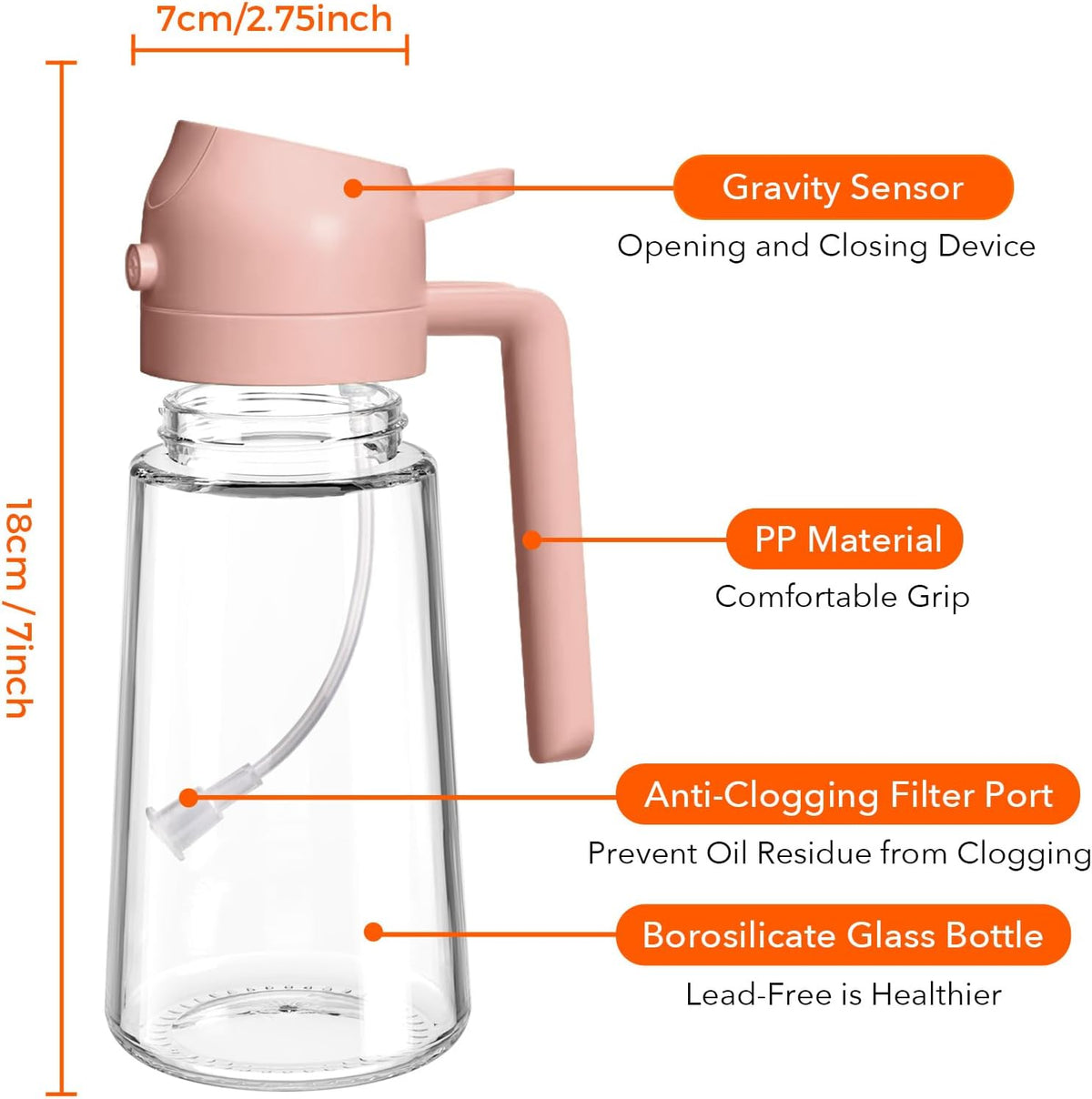 16 oz 2-in-1 Glass Olive Oil Sprayer for Cooking, Black | Food-grade dispenser bottle, 470 ml, spray and pour, portion control, stickers included, for salad, frying and BBQ