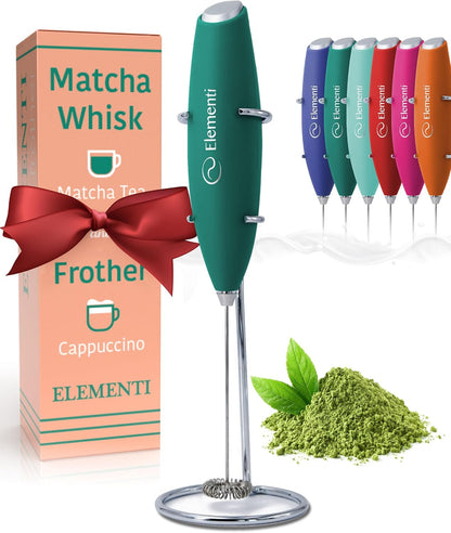Matcha Whisk & Frother Set - Powerful Electric Matcha Mixer for Powder, Easy to Use Electric Whisk Kit - Craft Effortless Lattes with the Milk Frother Wand & Wisk (Emerald Green)