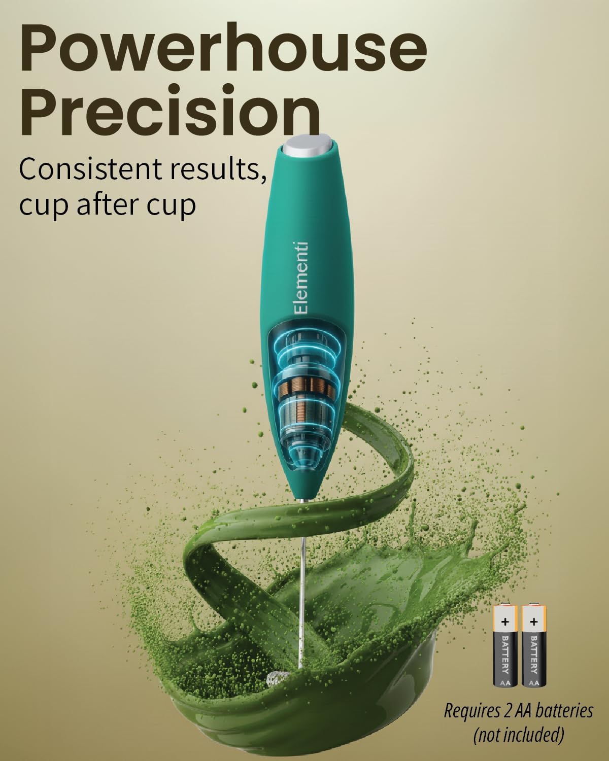Matcha Whisk & Frother Set - Powerful Electric Matcha Mixer for Powder, Easy to Use Electric Whisk Kit - Craft Effortless Lattes with the Milk Frother Wand & Wisk (Emerald Green)