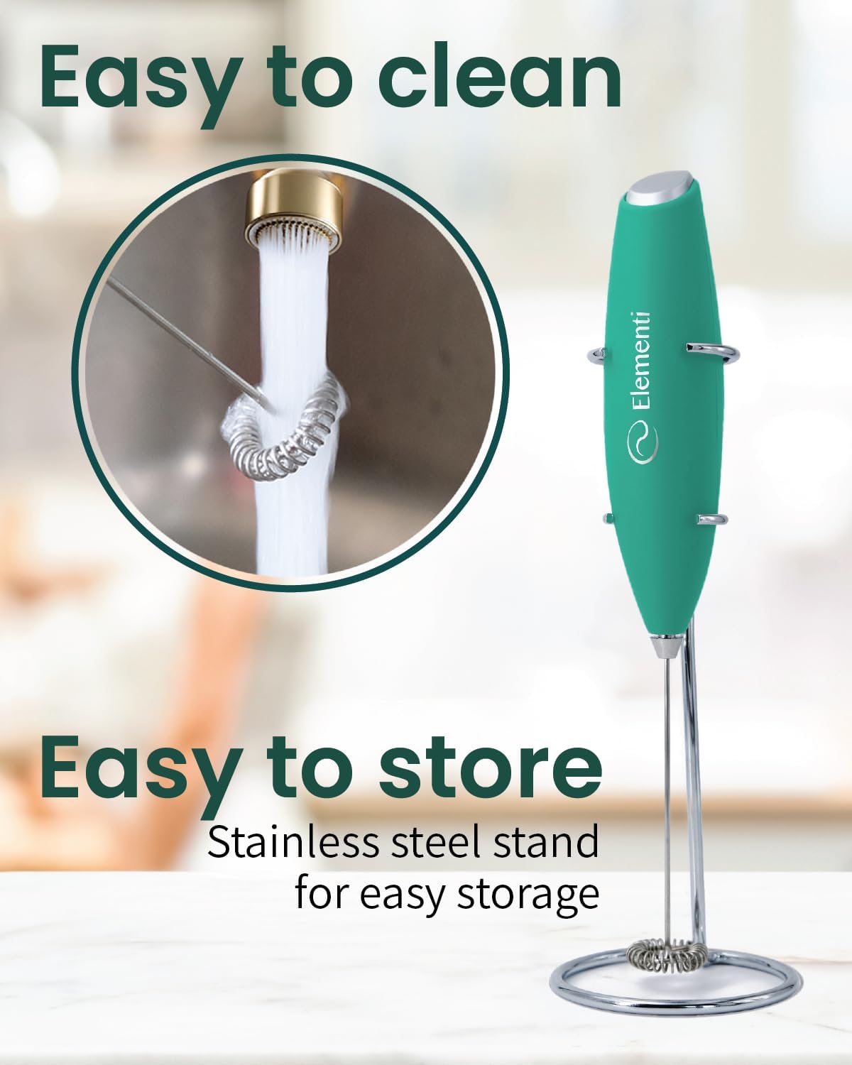 Matcha Whisk & Frother Set - Powerful Electric Matcha Mixer for Powder, Easy to Use Electric Whisk Kit - Craft Effortless Lattes with the Milk Frother Wand & Wisk (Emerald Green)