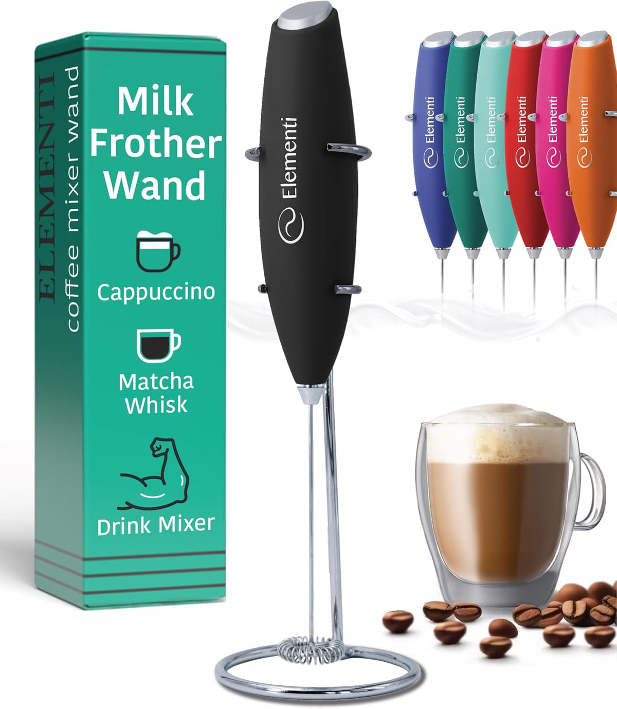 Matcha Whisk & Frother Set - Powerful Electric Matcha Mixer for Powder, Easy to Use Electric Whisk Kit - Craft Effortless Lattes with the Milk Frother Wand & Wisk (Emerald Green)