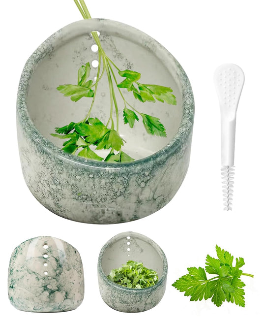 Pottery Herb Stripper Bowl Set, Handmade Different Round Hole Sizes Ceramic Herb Stripper Tool for Peeling Off The Leafy Assembly