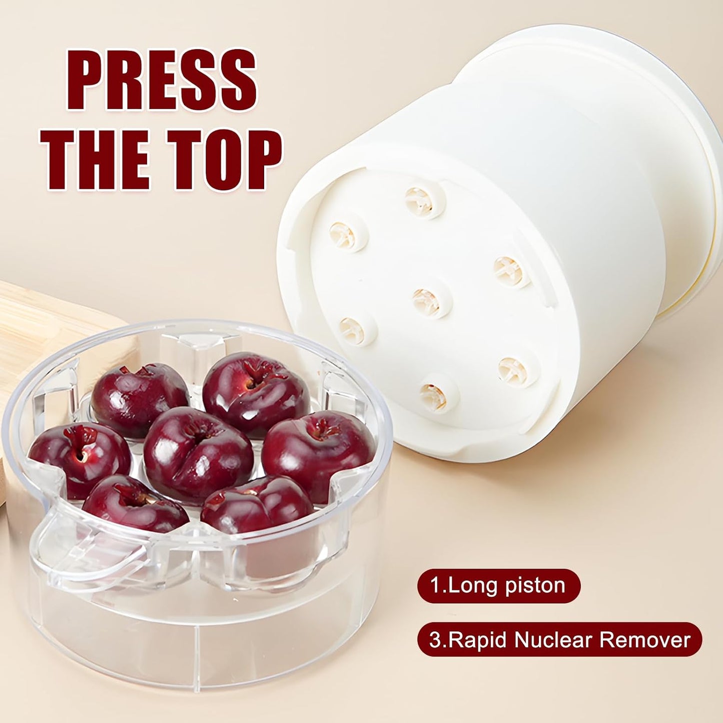 Cherry Pitter Multiple,2025 Quickly Release Multi Cherries Stoner Pitter,7-Hole Push Button Cherr'y Core Pit'ter Tool with Splatter Protector,Pit Seed Remover for Making Cherry Jam, Black