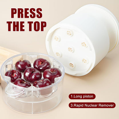Cherry Pitter Multiple,2025 Quickly Release Multi Cherries Stoner Pitter,7-Hole Push Button Cherr'y Core Pit'ter Tool with Splatter Protector,Pit Seed Remover for Making Cherry Jam, Black