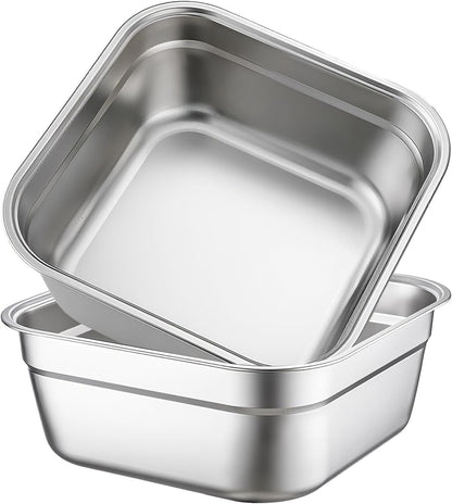 Stainless Steel Washing Up Bowls, 2PCS Square Dish Tub - Fruit Vegetable Washing Basin for Sink, Large Kitchen Containers & Sturdy Dishpans for Home Use, 12"