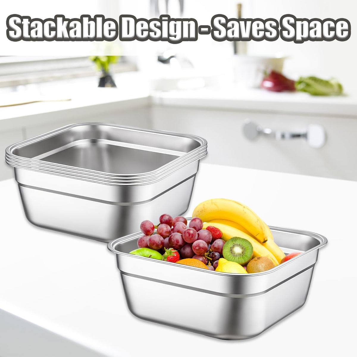 Stainless Steel Washing Up Bowls, 2PCS Square Dish Tub - Fruit Vegetable Washing Basin for Sink, Large Kitchen Containers & Sturdy Dishpans for Home Use, 12"