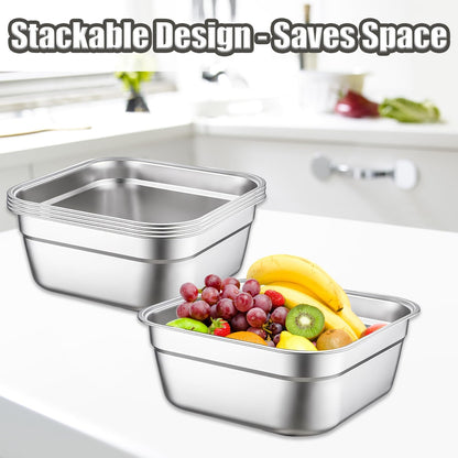 Stainless Steel Washing Up Bowls, 2PCS Square Dish Tub - Fruit Vegetable Washing Basin for Sink, Large Kitchen Containers & Sturdy Dishpans for Home Use, 12"