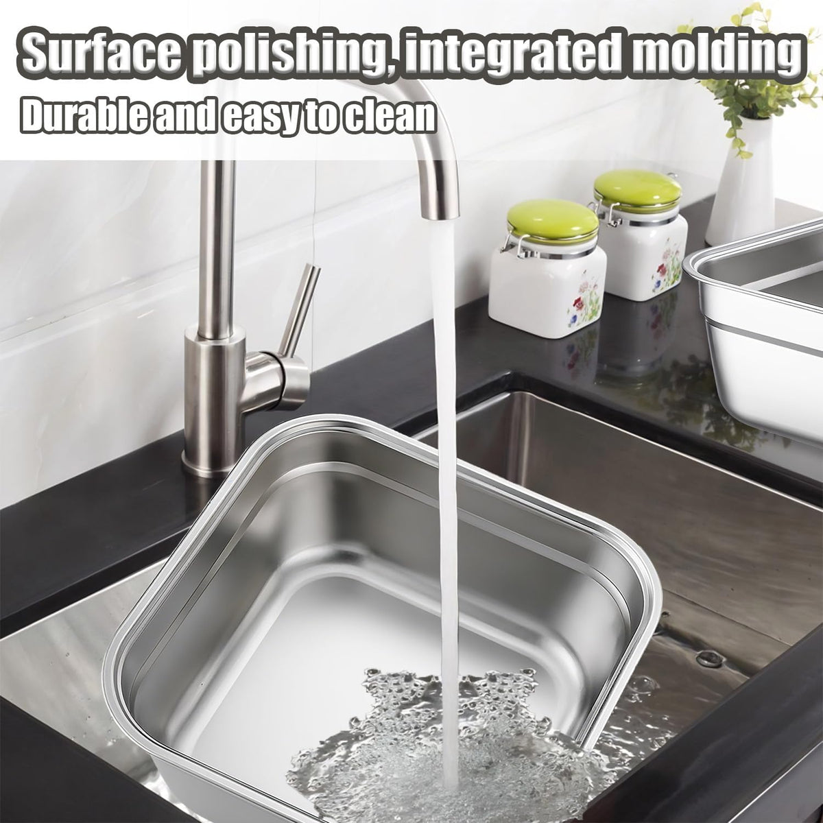 Stainless Steel Washing Up Bowls, 2PCS Square Dish Tub - Fruit Vegetable Washing Basin for Sink, Large Kitchen Containers & Sturdy Dishpans for Home Use, 12"
