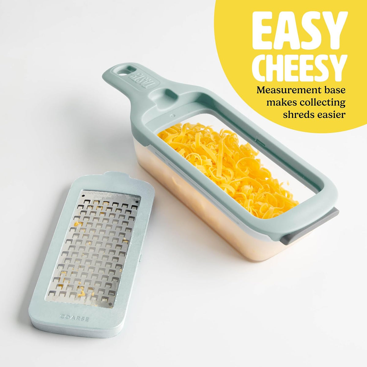 Interchangeable Grater with Storage Box, Includes Coarse & Fine Stainless Steel Blades, Non-Slip Base for Stability, Dishwasher Safe, Aqua
