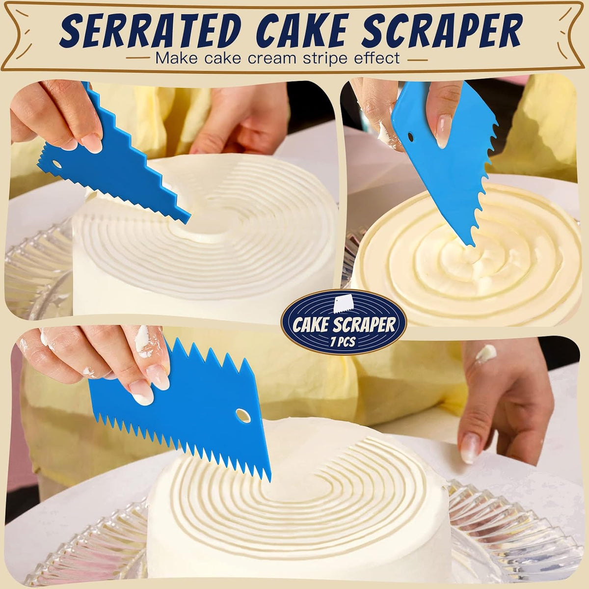 Teenitor Cake Scraper Cake Smoother, 7 Pcs Dough Scraper Bowl Scraper Cake Cutter Cake Spatula Bench Scraper Kitchen Plastic Scraper Tool Cake Decorating Kit