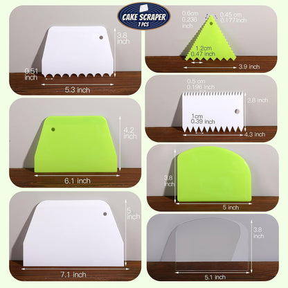Teenitor Cake Scraper Cake Smoother, 7 Pcs Dough Scraper Bowl Scraper Cake Cutter Cake Spatula Bench Scraper Kitchen Plastic Scraper Tool Cake Decorating Kit