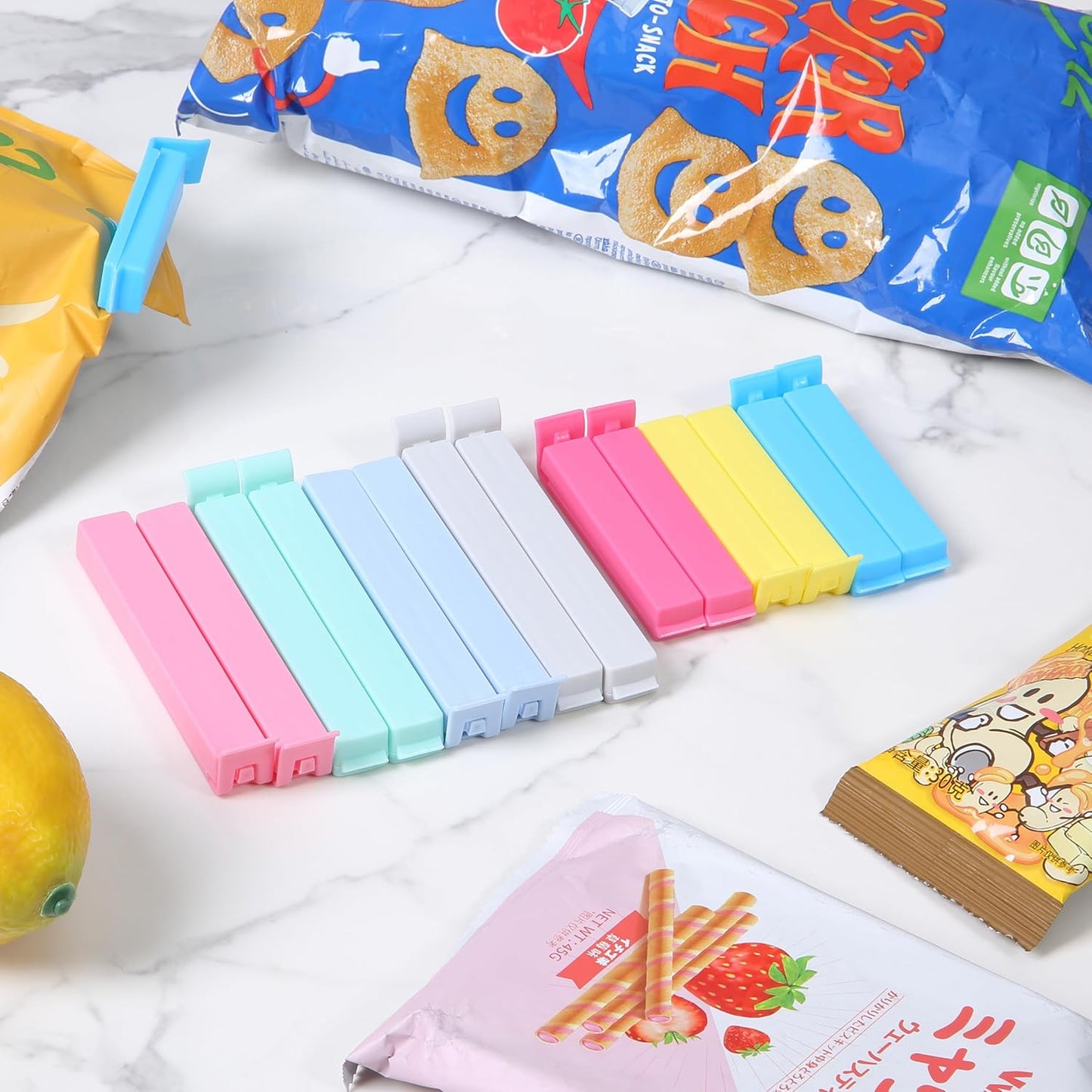 Sealing Bag Chip Clips, 32 Pack, 2 Sizes (12x 3.1 & 20x 4.3) | Colorful Plastic Food Bag Sealing Clips for Food Packages, Kitchen and Home, Sturdy, Dishwasher & Freezer Safe