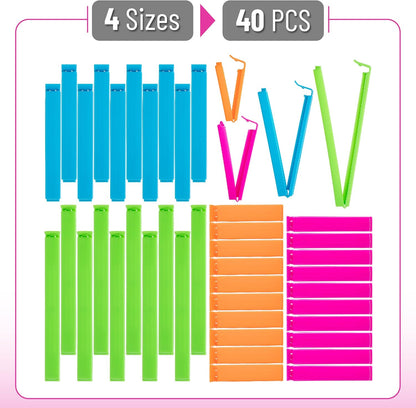 Sealing Bag Chip Clips, 32 Pack, 2 Sizes (12x 3.1 & 20x 4.3) | Colorful Plastic Food Bag Sealing Clips for Food Packages, Kitchen and Home, Sturdy, Dishwasher & Freezer Safe