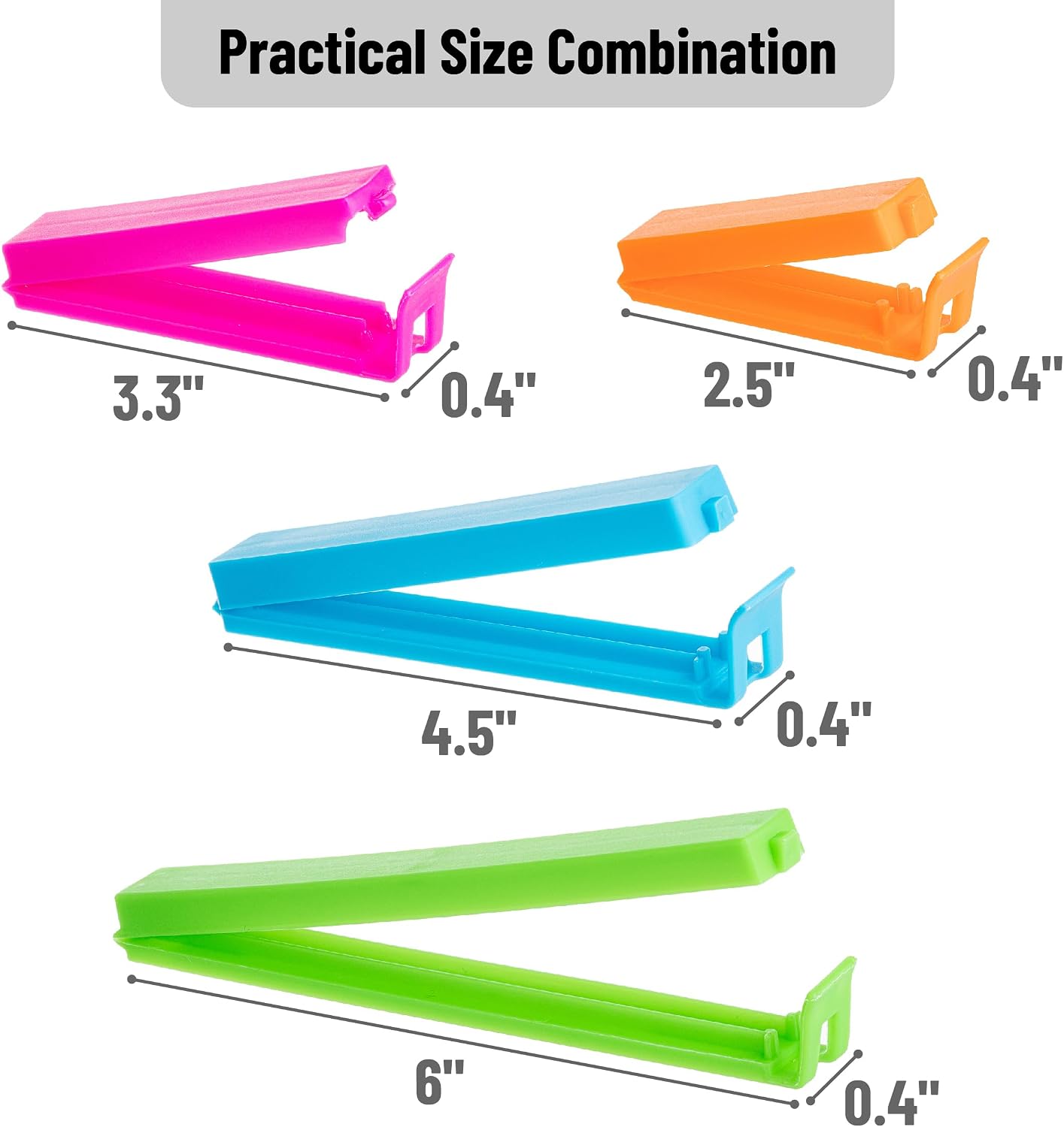 Sealing Bag Chip Clips, 32 Pack, 2 Sizes (12x 3.1 & 20x 4.3) | Colorful Plastic Food Bag Sealing Clips for Food Packages, Kitchen and Home, Sturdy, Dishwasher & Freezer Safe