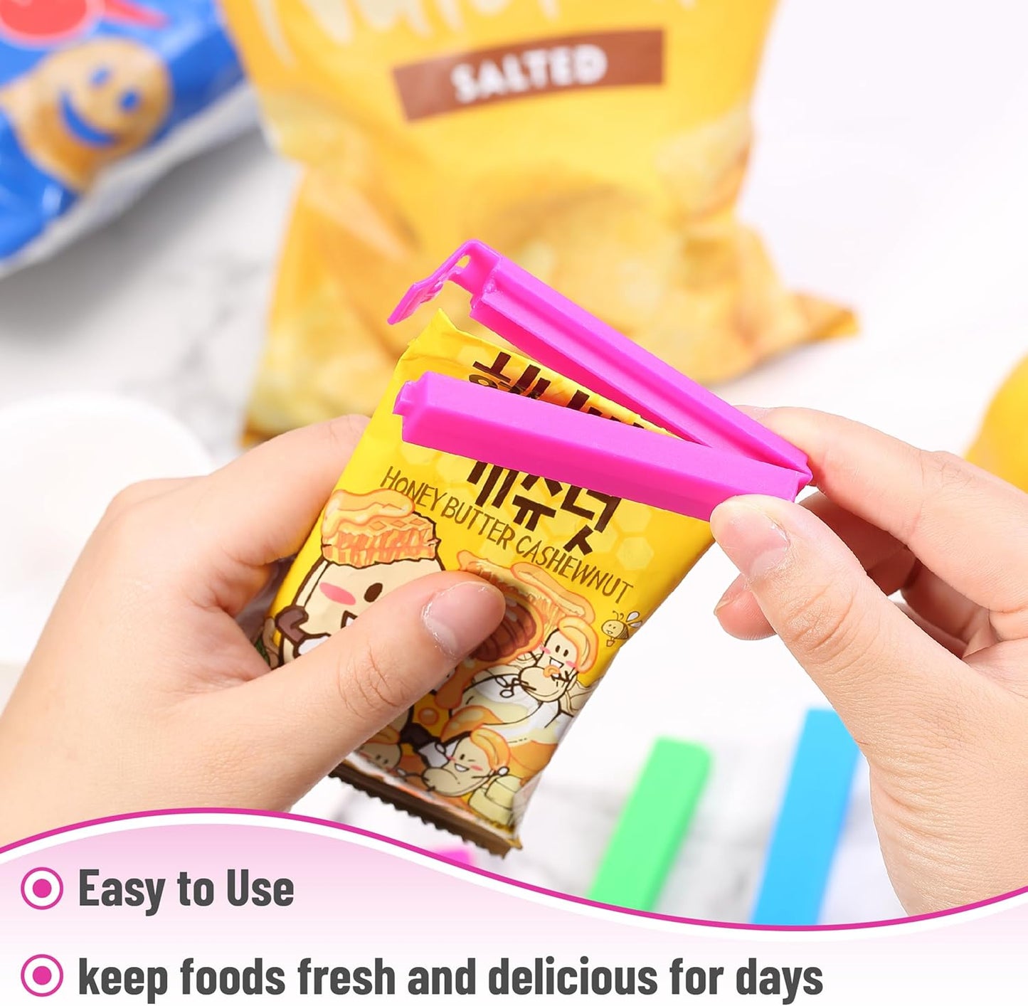 Sealing Bag Chip Clips, 32 Pack, 2 Sizes (12x 3.1 & 20x 4.3) | Colorful Plastic Food Bag Sealing Clips for Food Packages, Kitchen and Home, Sturdy, Dishwasher & Freezer Safe