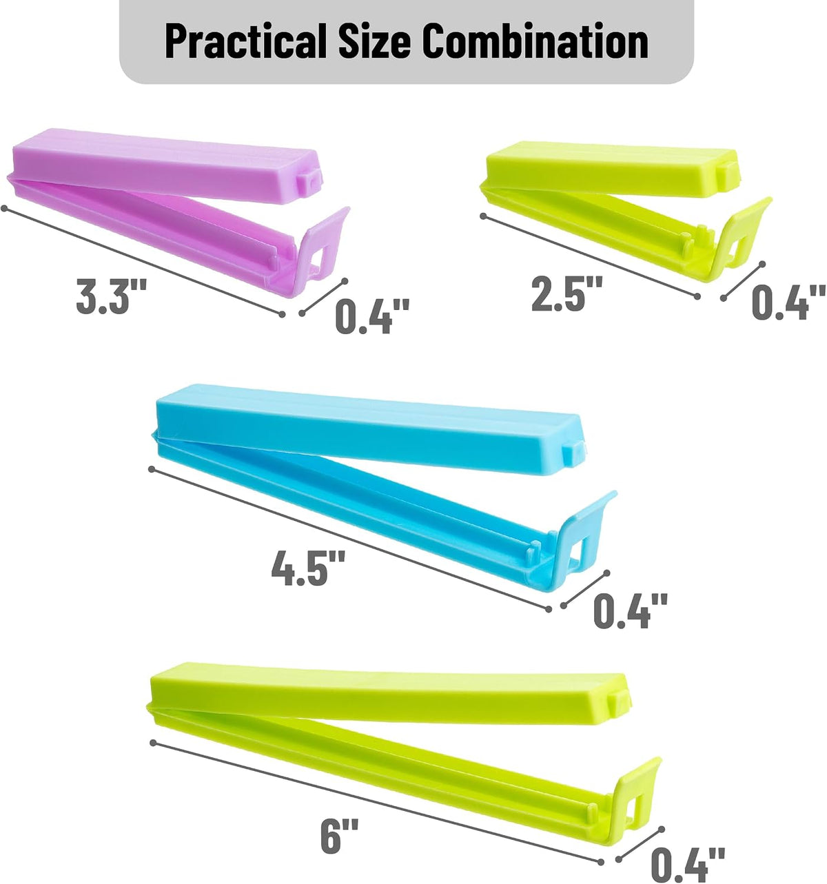 Sealing Bag Chip Clips, 32 Pack, 2 Sizes (12x 3.1 & 20x 4.3) | Colorful Plastic Food Bag Sealing Clips for Food Packages, Kitchen and Home, Sturdy, Dishwasher & Freezer Safe