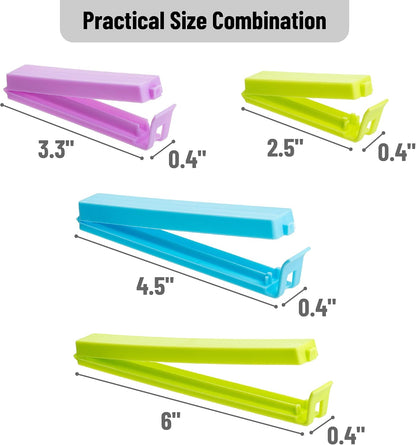 Sealing Bag Chip Clips, 32 Pack, 2 Sizes (12x 3.1 & 20x 4.3) | Colorful Plastic Food Bag Sealing Clips for Food Packages, Kitchen and Home, Sturdy, Dishwasher & Freezer Safe