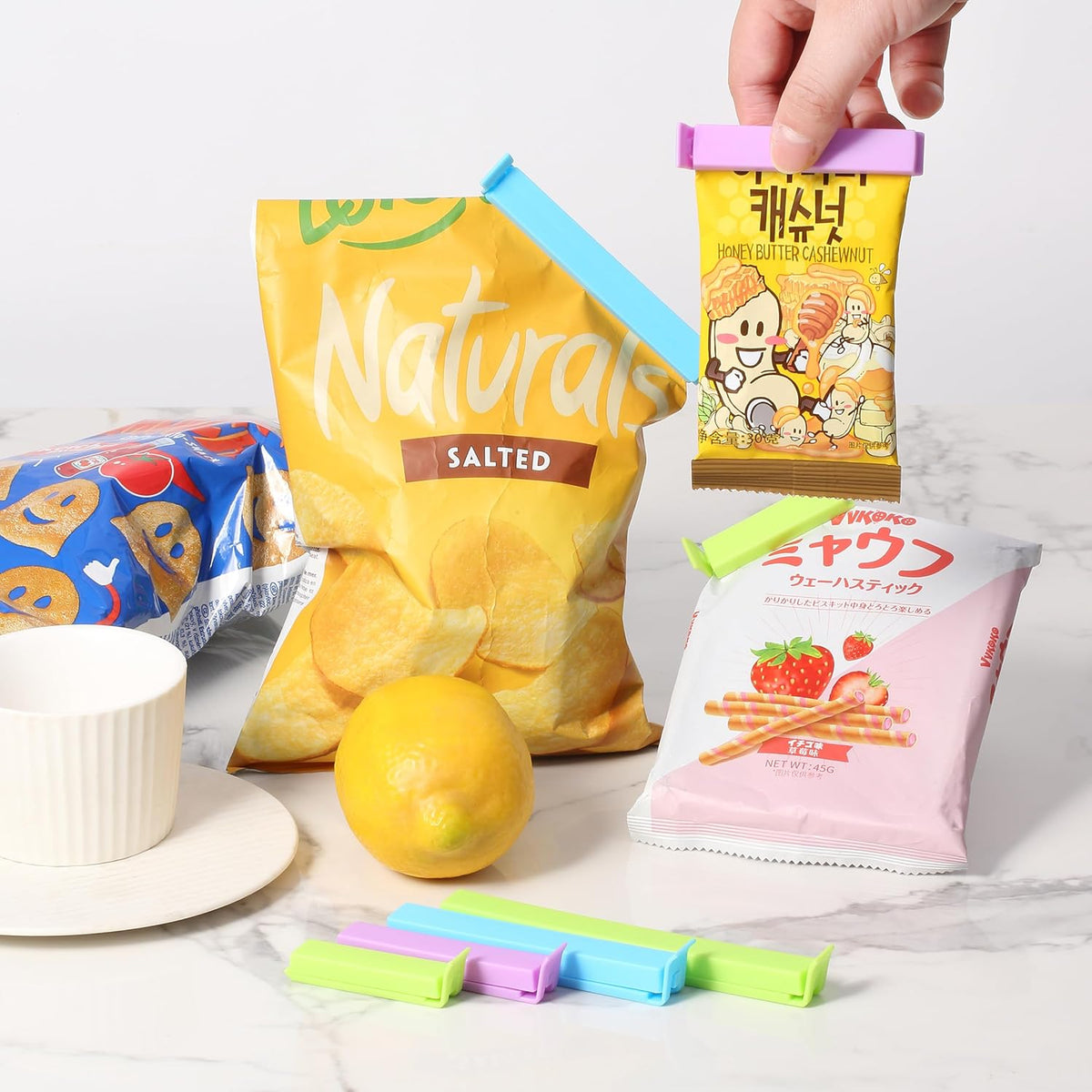 Sealing Bag Chip Clips, 32 Pack, 2 Sizes (12x 3.1 & 20x 4.3) | Colorful Plastic Food Bag Sealing Clips for Food Packages, Kitchen and Home, Sturdy, Dishwasher & Freezer Safe