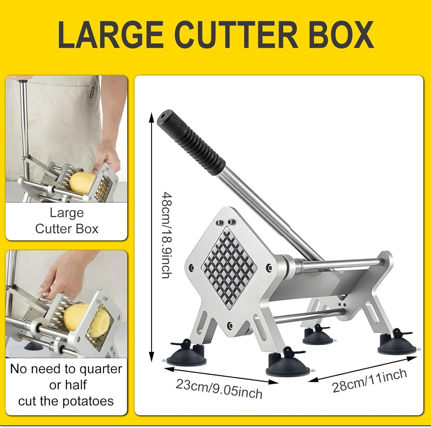 Stainless Steel Fry Cutter 1/2" & 3/8" Blades Home Silver JXR02 | Ideal for home & commercial use; heavy duty slicer for potatoes, carrots, cucumbers & onions