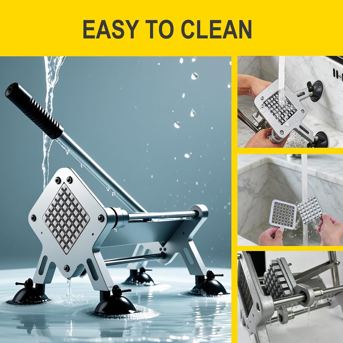 Stainless Steel Fry Cutter 1/2" & 3/8" Blades Home Silver JXR02 | Ideal for home & commercial use; heavy duty slicer for potatoes, carrots, cucumbers & onions