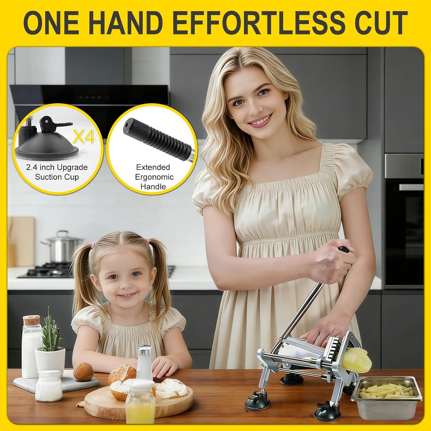Stainless Steel Fry Cutter 1/2" & 3/8" Blades Home Silver JXR02 | Ideal for home & commercial use; heavy duty slicer for potatoes, carrots, cucumbers & onions