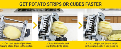 Stainless Steel Fry Cutter 1/2" & 3/8" Blades Home Silver JXR02 | Ideal for home & commercial use; heavy duty slicer for potatoes, carrots, cucumbers & onions