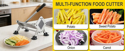 Stainless Steel Fry Cutter 1/2" & 3/8" Blades Home Silver JXR02 | Ideal for home & commercial use; heavy duty slicer for potatoes, carrots, cucumbers & onions