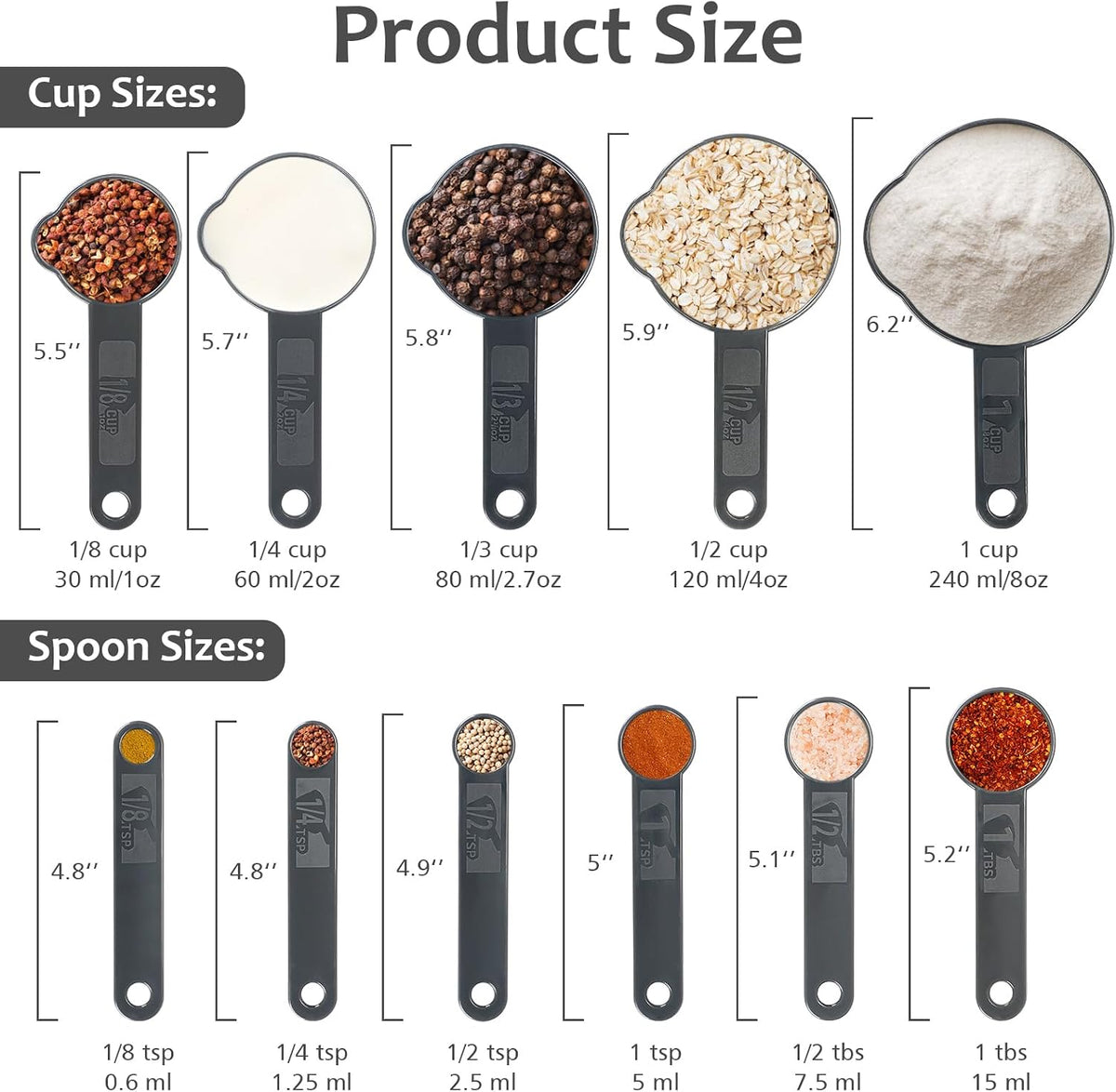Measuring Cups & Spoons Set, Plastic Cooking Baking Tools Measuring Spoons Cups, 11 Piece Different Capacities Tablespoons Kitchen Gadgets Nesting Measure Sets for Dry Liquid Ingredients