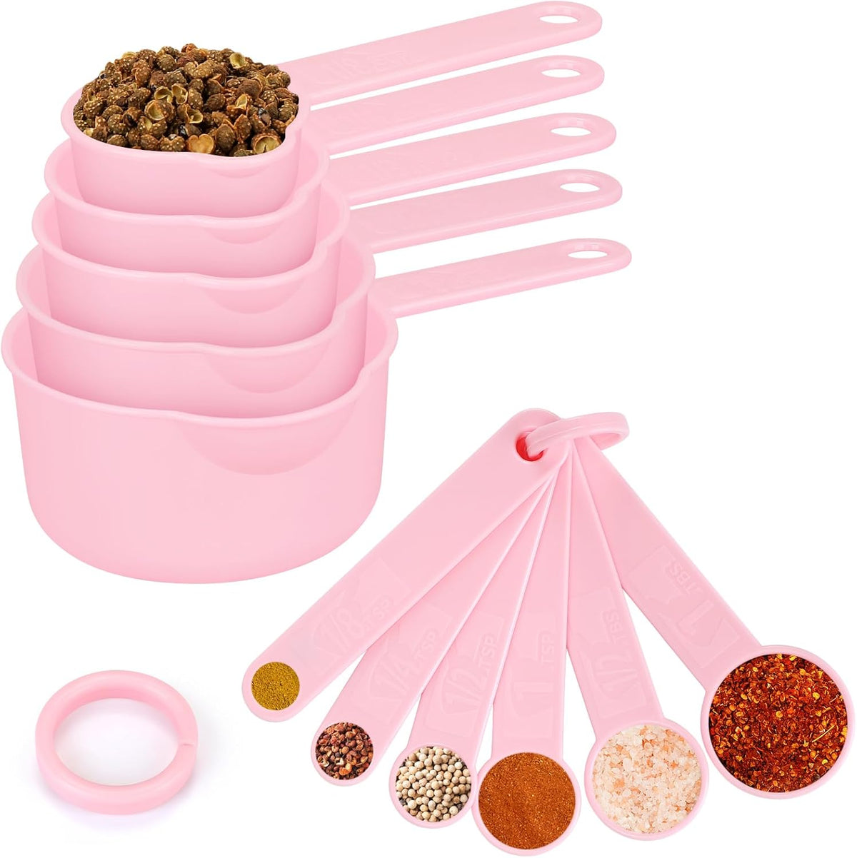 Measuring Cups & Spoons Set, Plastic Cooking Baking Tools Measuring Spoons Cups, 11 Piece Different Capacities Tablespoons Kitchen Gadgets Nesting Measure Sets for Dry Liquid Ingredients