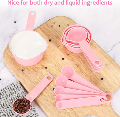 Measuring Cups & Spoons Set, Plastic Cooking Baking Tools Measuring Spoons Cups, 11 Piece Different Capacities Tablespoons Kitchen Gadgets Nesting Measure Sets for Dry Liquid Ingredients