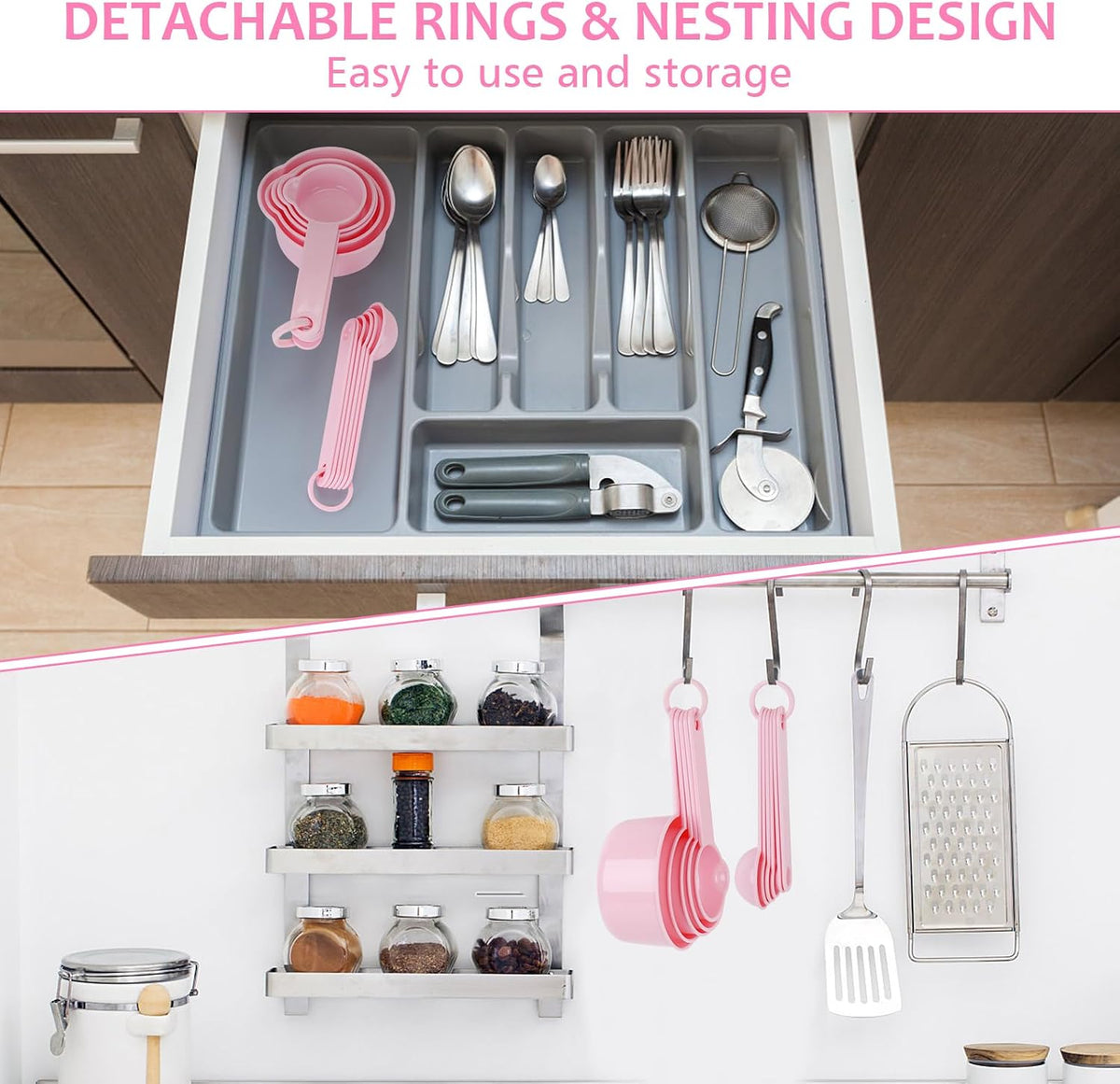 Measuring Cups & Spoons Set, Plastic Cooking Baking Tools Measuring Spoons Cups, 11 Piece Different Capacities Tablespoons Kitchen Gadgets Nesting Measure Sets for Dry Liquid Ingredients