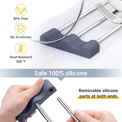 Adjustable Over-The-Sink Kitchen Rack for Dishcloths, Sponges, Bottles and Brushes - Heat-Resistant Stainless Steel with Slim, Expandable Design and Multifunctional Silicone Holder